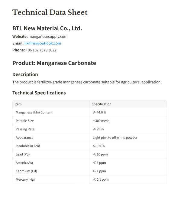 tds of fertilizer manganese carbonate