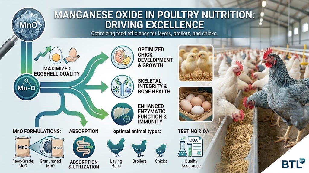 How Is Manganous Oxide Used in Poultry Feed and Premixes? (Dosage + Specs)